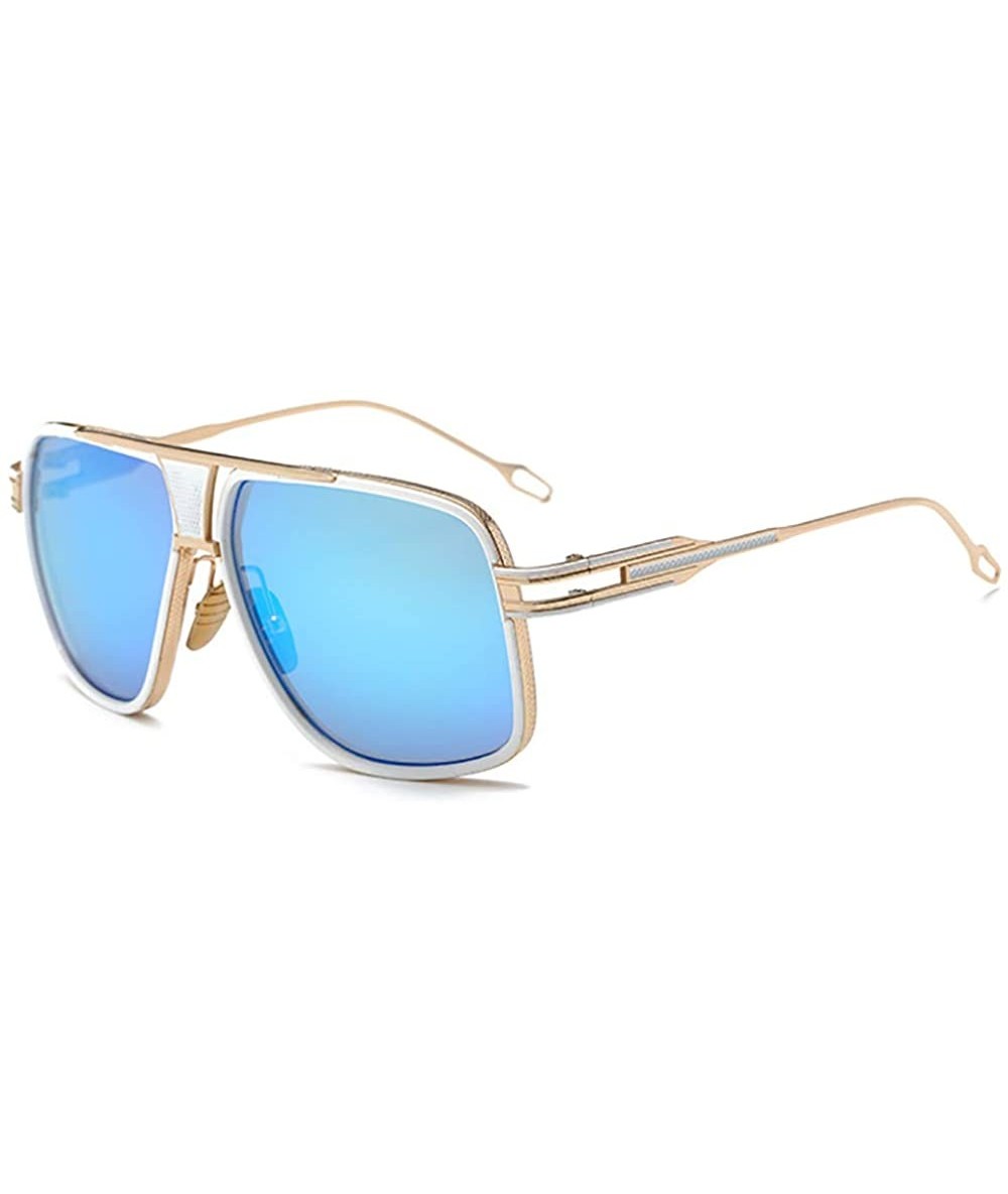 Square Retro Oversized Pilot Sunglasses Metal Frame for Men Women Square Glasses Mirror Lens Gold Rim - White - CP18CWI8944 $...