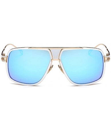 Square Retro Oversized Pilot Sunglasses Metal Frame for Men Women Square Glasses Mirror Lens Gold Rim - White - CP18CWI8944 $...