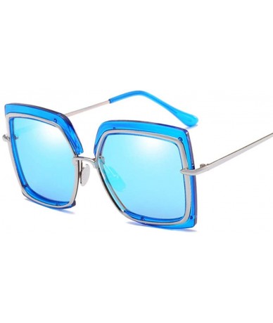 Oversized Sunglasses Metal Inner Ring Sunglasses Fashionable Half-frame Women's Anti-ultraviolet - B - C318Q0IN5NE $25.48