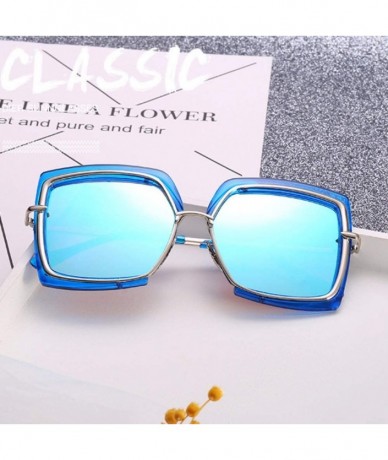 Oversized Sunglasses Metal Inner Ring Sunglasses Fashionable Half-frame Women's Anti-ultraviolet - B - C318Q0IN5NE $49.61
