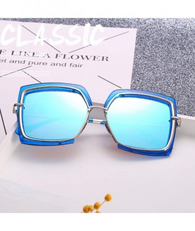 Oversized Sunglasses Metal Inner Ring Sunglasses Fashionable Half-frame Women's Anti-ultraviolet - B - C318Q0IN5NE $25.48