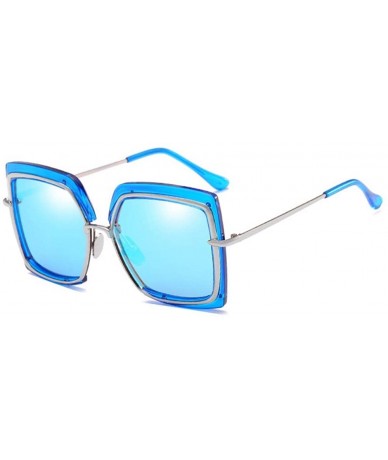 Oversized Sunglasses Metal Inner Ring Sunglasses Fashionable Half-frame Women's Anti-ultraviolet - B - C318Q0IN5NE $25.48