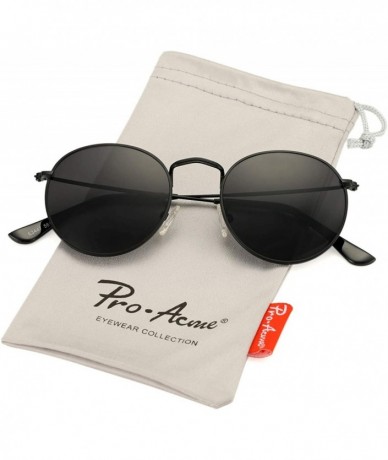 Oval Small Round Metal Polarized Sunglasses for Women Retro Designer Style - Black Frame/Black Lens - CO18UR9DL5X $10.66