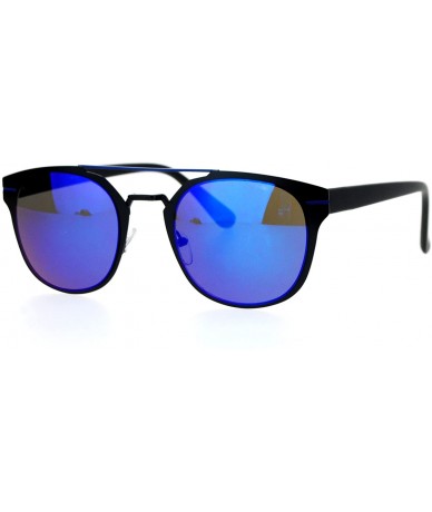 Sport Metal Double Bridge Flat Top Horn Rim Sport Sunglasses - Blue - C012DI9C49B $11.20
