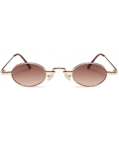 Rimless Unisex Vintage Oval Glasses Small Metal Frames Sunglasses UV400 - Glod Brown - CU18NL9YO7T $10.23