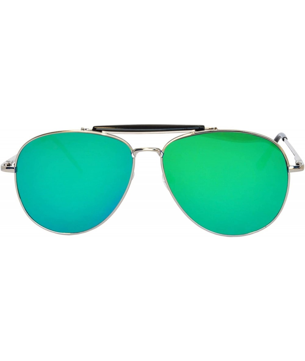 Aviator Aviator Women Men Metal Sunglasses Fashion Designer Frame Colored Lens - Flat_10389_c8_silv_blu_gr - CN185I0XZ5K $10.93