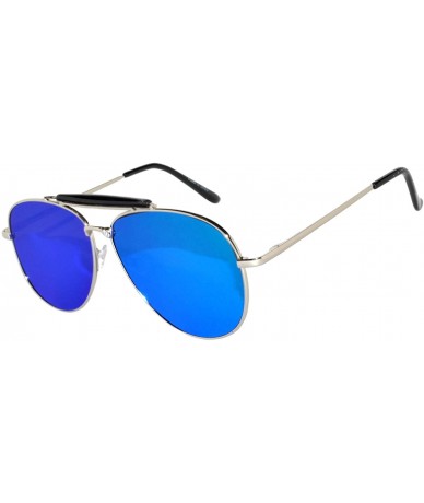 Aviator Aviator Women Men Metal Sunglasses Fashion Designer Frame Colored Lens - Flat_10389_c8_silv_blu_gr - CN185I0XZ5K $10.93