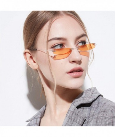 Rectangular Rectangle Rimless Sunglasses Brand Designer Small Frame Eyeglasses Ocean Lens unisex - Oranger - CY18EYDKRUW $15.59