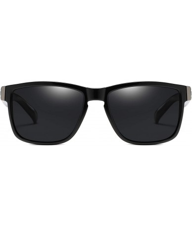 Square Retro Polarized Sunglasses for Men and Women Classic Vintage Square Sun Glasses UV400 Protection - Black/Black - CE194...