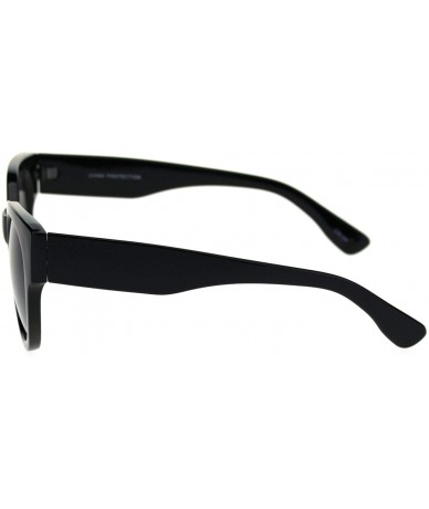 Rectangular Womens Thick Plastic Round Boyfriend Horn Rim Sunglasses - Shiny Black - C418RW4QLH9 $8.09