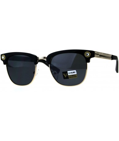 Rectangular Luxury Bling Rhinestone Half Horn Rim Rectangular Sunglasses - All Black - C518D0M3U8X $11.76