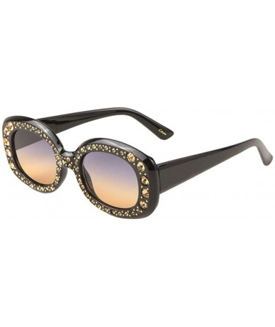 Oval Frontal Rhinestone Squared Oval Thick Frame Sunglasses - Brown Black - CY1987ETA3Q $13.37