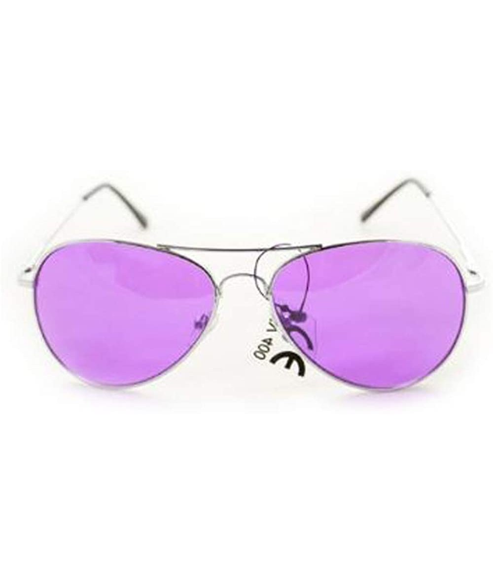 Aviator Aviator Fashion Sunglasses 30011c Silver Frame Purple Lens for Men and Women - CG115KDL8XR $10.00