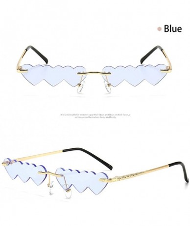 Rimless Small Rimless Punk Sunglasses Women Luxury Fashion Heart Unique - Blue - CV199AA5274 $11.70