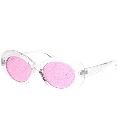 Oval Womens Mod Oval Round Glitter Lens Plastic Retro Sunglasses - Clear Pink - CF18I723NM8 $7.85