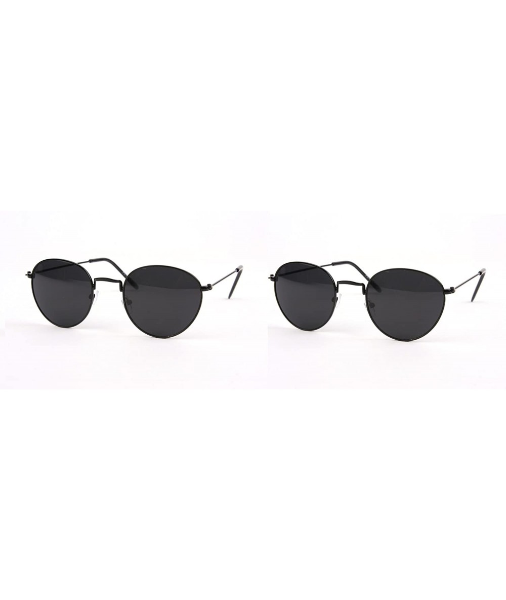 Round Vintage Round Sunglasses P2150 - 2 Pcs Black/Smoke Lens & Black/Smoke Lens - CX11ABSQAZ5 $22.28