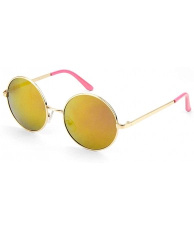 Round Color Mirror Ear Colored Round Sunglasses - Green Pink - CV1903TX7IL $16.50
