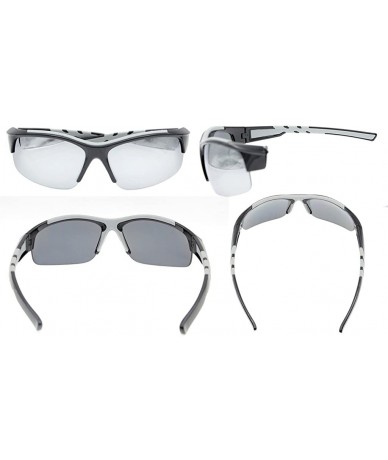 Rectangular Polycarbonate Polarized Sport Sunglasses Half Rimless TR90 Unbreakable - Black/Silver Mirror - CD12NFIO9HT $18.88