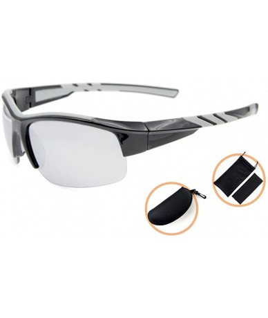 Rectangular Polycarbonate Polarized Sport Sunglasses Half Rimless TR90 Unbreakable - Black/Silver Mirror - CD12NFIO9HT $18.88