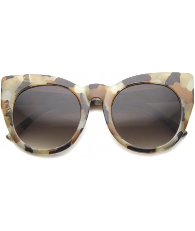Round Womens Oversized High Fashion Bold Rimmed Glam Round Cat Eye Sunglasses (Crème-Block/Lavender) - CB122XK78RT $22.69