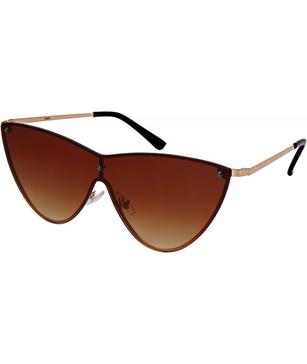 Oversized One-piece Cateye Women Sunglasses Flat Tinted Lens 55693-FLFM - Gold Frame/Brown Gradient Lens - CG18DAQC5SI $22.64