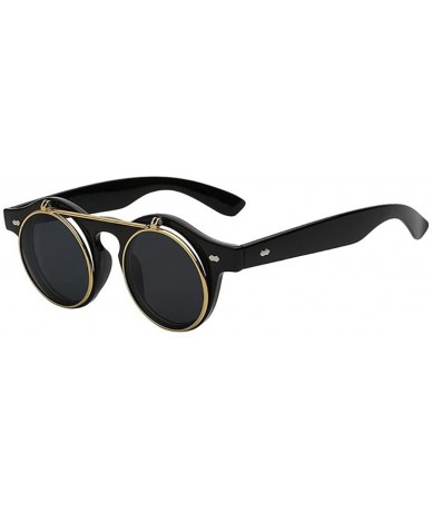Round Women UV400 Retro Vintage Sunglasses Men Flip Up Round Shade Glass Eyeglasses - Black - CS18C8KH7K6 $21.25