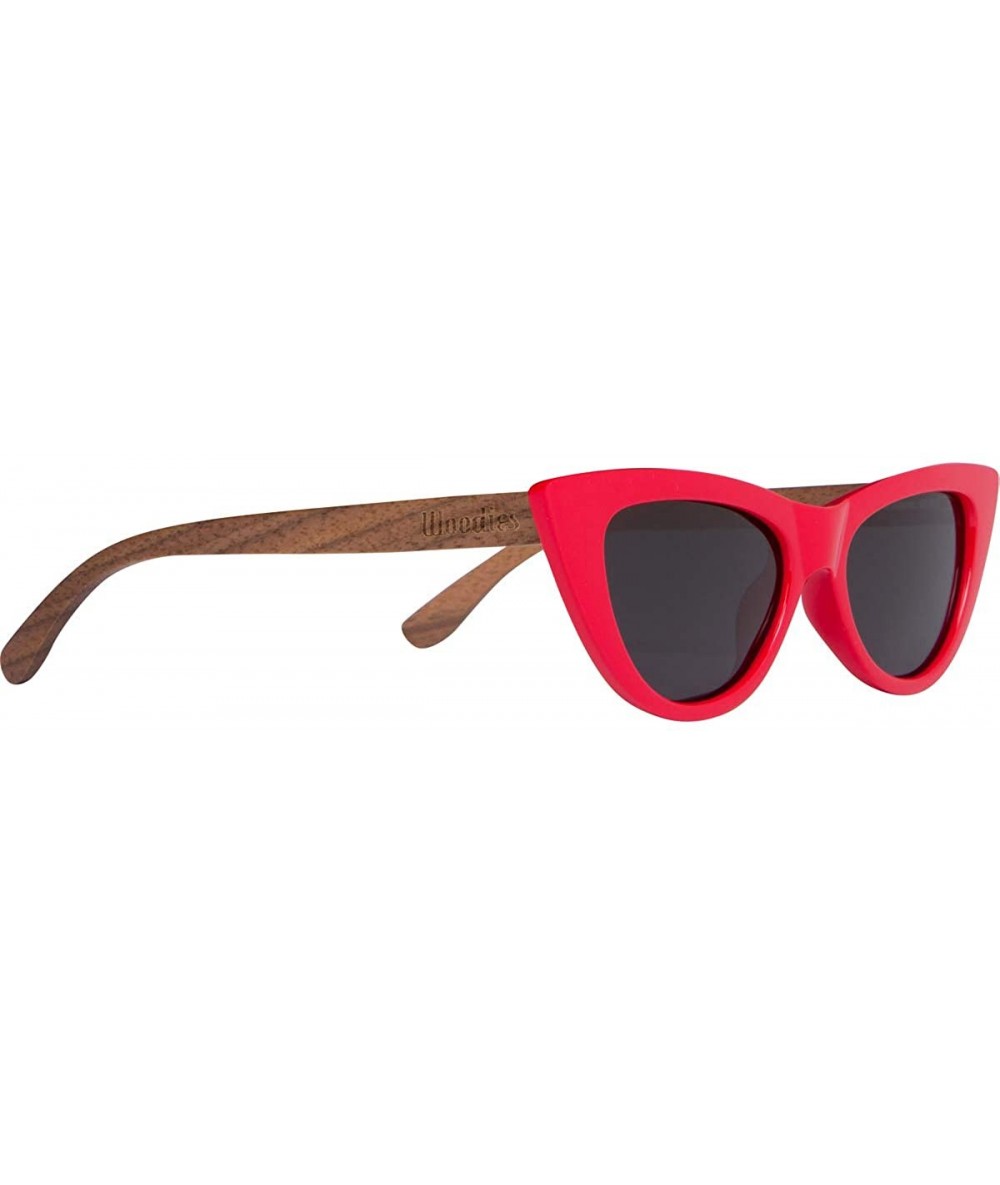 Cat Eye Cat Eye Sunglasses Polarized Lenses Made from Real Walnut Wood - Red - CJ18UZ657MG $73.22