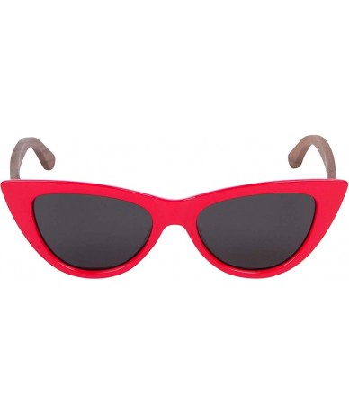 Cat Eye Cat Eye Sunglasses Polarized Lenses Made from Real Walnut Wood - Red - CJ18UZ657MG $34.98
