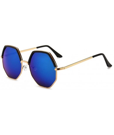 Goggle Octagon Metal Frame Polarized Mirrored Sunglasses - Blue - CT18WCMY2OR $15.28