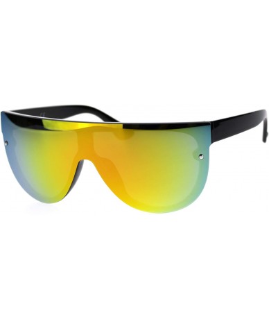 Rectangular Trendy Cyber Robotic Flat Top 80s Mirror Shield Plastic Sunglasses - Black Orange Mirror - CO18TMQRSGS $12.57
