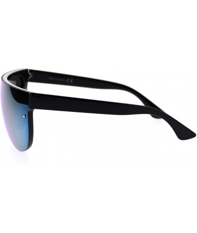Rectangular Trendy Cyber Robotic Flat Top 80s Mirror Shield Plastic Sunglasses - Black Orange Mirror - CO18TMQRSGS $12.57