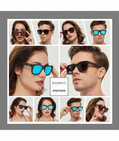Square Bamboo Sunglasses Floating for Men Women Wood Sunglass Wooden Frame Polarized Vintage Black Blue Brown - C118EEEZG36 $...
