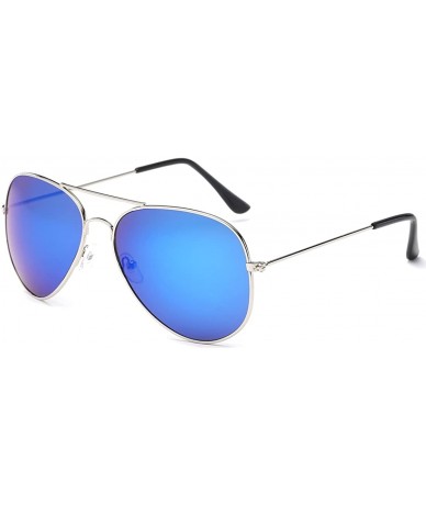 Wrap Classic Aviator Flat Lens Sunglasses For Women And Men Metal Frame - Silver Frame/Blue Mirrored Lens - CT18DZA89AU $9.68