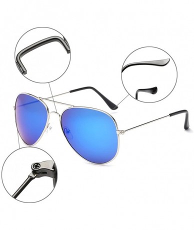 Wrap Classic Aviator Flat Lens Sunglasses For Women And Men Metal Frame - Silver Frame/Blue Mirrored Lens - CT18DZA89AU $9.68