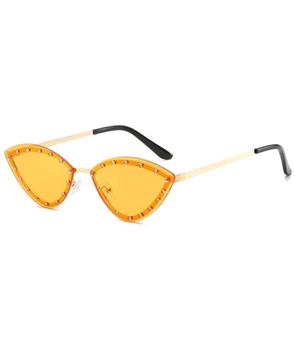 Cat Eye Cat Eye Sunglasses for Women Rimless with Rhinestones Shades UV Protection - Yellow - C7190HETAOA $8.41