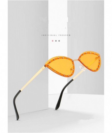 Cat Eye Cat Eye Sunglasses for Women Rimless with Rhinestones Shades UV Protection - Yellow - C7190HETAOA $8.41