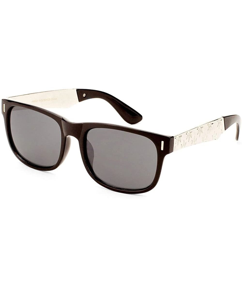Square Classic Plastic & Metal Frame Engraved Marijuana Weed Leaf Sunglasses - Black & Silver Frame - CI187EMDAT0 $22.73