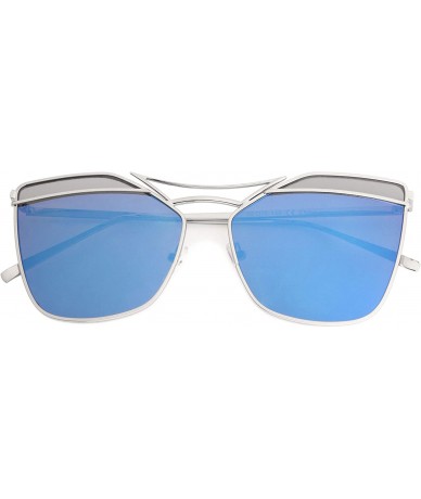 Cat Eye Flat Lens Square Top Color Division Geometric Cat Eye Sunglasses - Blue - CI1907AGTMW $15.28