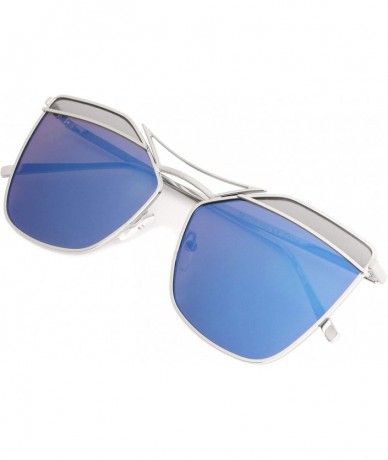 Cat Eye Flat Lens Square Top Color Division Geometric Cat Eye Sunglasses - Blue - CI1907AGTMW $15.28