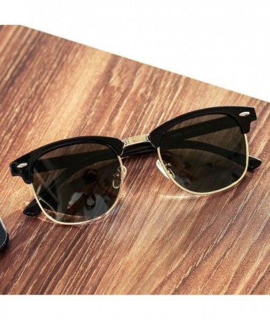 Rimless Classic Semi Rimless Polarized Sunglasses with Metal Rivets - G15 Green - CB12MZ8PWZR $13.74