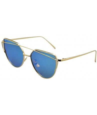 Cat Eye Polarised Cat Eye Sunglasses Classic Designer Twin-Beams Sunglasses - Gold / Blue - CB12JX2HYP1 $10.39