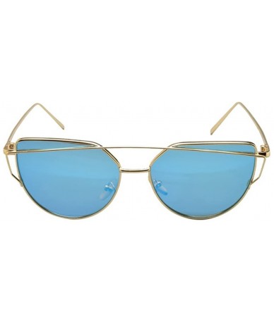 Cat Eye Polarised Cat Eye Sunglasses Classic Designer Twin-Beams Sunglasses - Gold / Blue - CB12JX2HYP1 $10.39