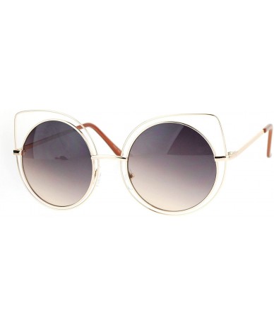 Round Womens Sunglasses Round Inner Circle Cateye Double Wire Frame UV 400 - Gold Brown - CF186OW3ATX $15.15