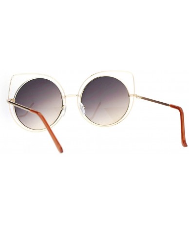 Round Womens Sunglasses Round Inner Circle Cateye Double Wire Frame UV 400 - Gold Brown - CF186OW3ATX $15.15