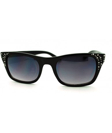 Round Chic Womens Sunglasses Round Studded Rectangular Cateye Frame - Black - CN11HEJ0CS7 $23.16