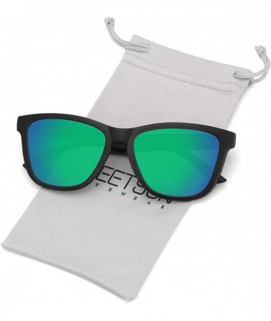 Square Polarized Sunglasses for Women Men Classic Retro Designer Style - Matte Black Frame / Green Mirrored Lens - C419CAIXIQ...