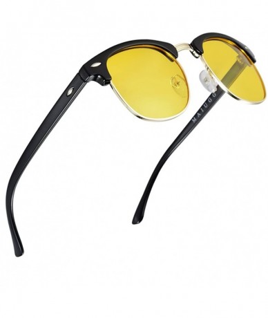 Semi-rimless Night Driving Glasses Anti Glare Polarized Sunglasses HD Yellow Lens for Night Safety Glasses - Black - CL180LHY...