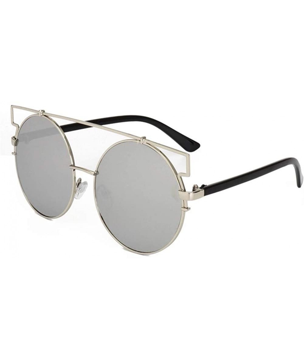 Round Oversized Round Frame Sunglasses for Women Double Wire Sun glasses - C8 Silver Mirrored - C1198CZWN65 $11.04