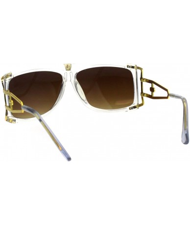 Rectangular Mens Designer Style Sunglasses Gold Accents Square Rectangular Shades - Clear (Brown) - C918H4HQ0ZA $9.59