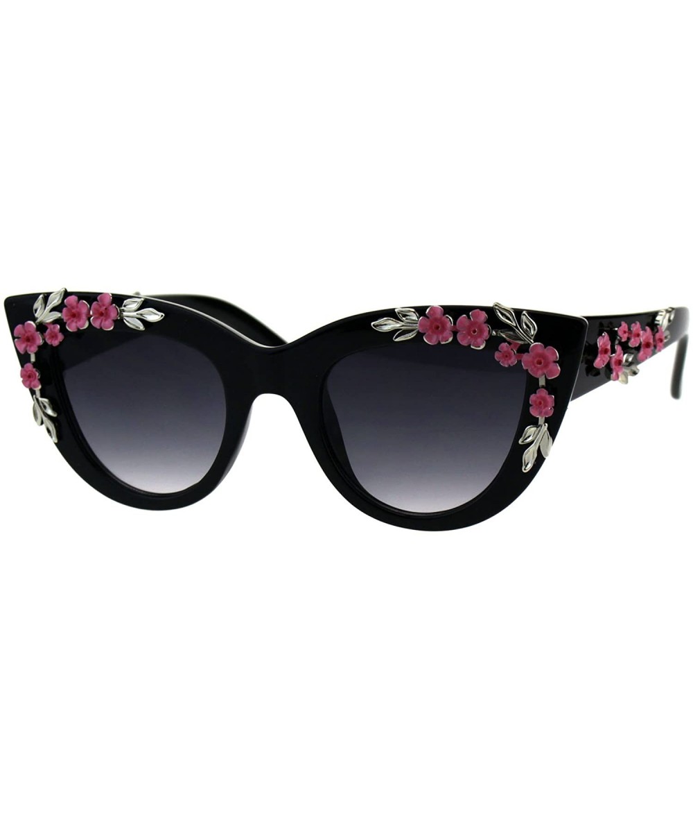 Butterfly Flower Embellished Cateye Butterfly Frame Womens Sunglasses UV 400 - Black - CF18GMTQNT5 $12.39